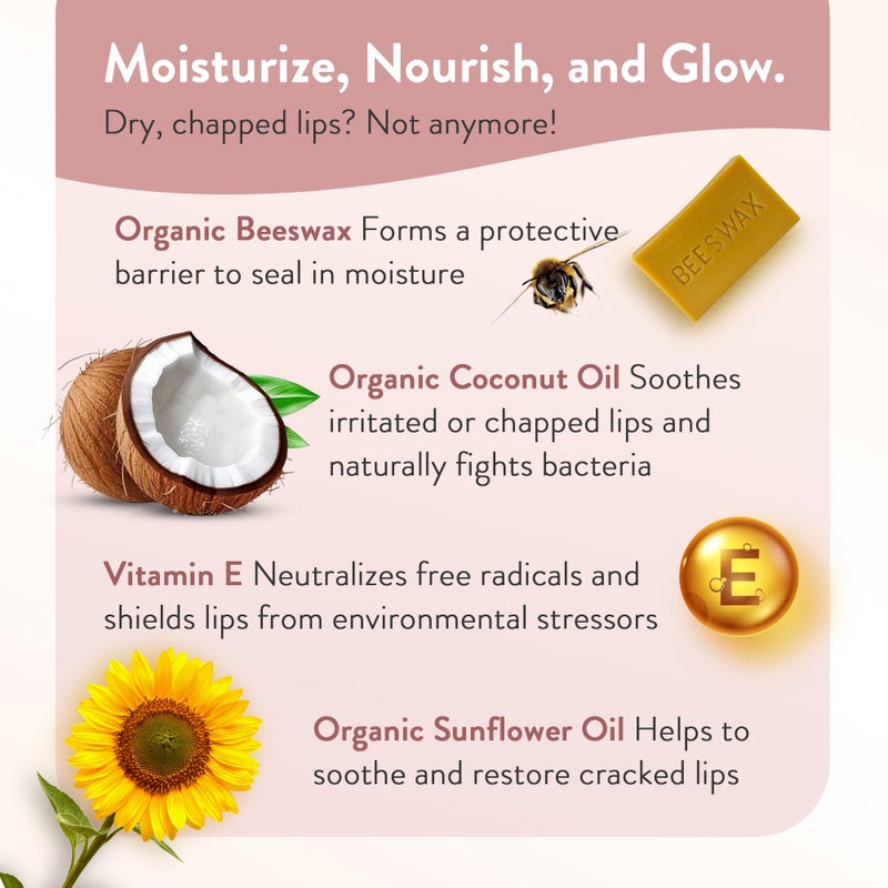 Moroccan Magic Organic Coconut Almond Lip Balm 3 Pack | Ultra-Hydrating Argan & Essential Oil Lip Moisturizer + Vitamin E | Natural Chapstick for Dry Lips | Smooth, Non-Toxic | Organic Lip Balm - Image 2